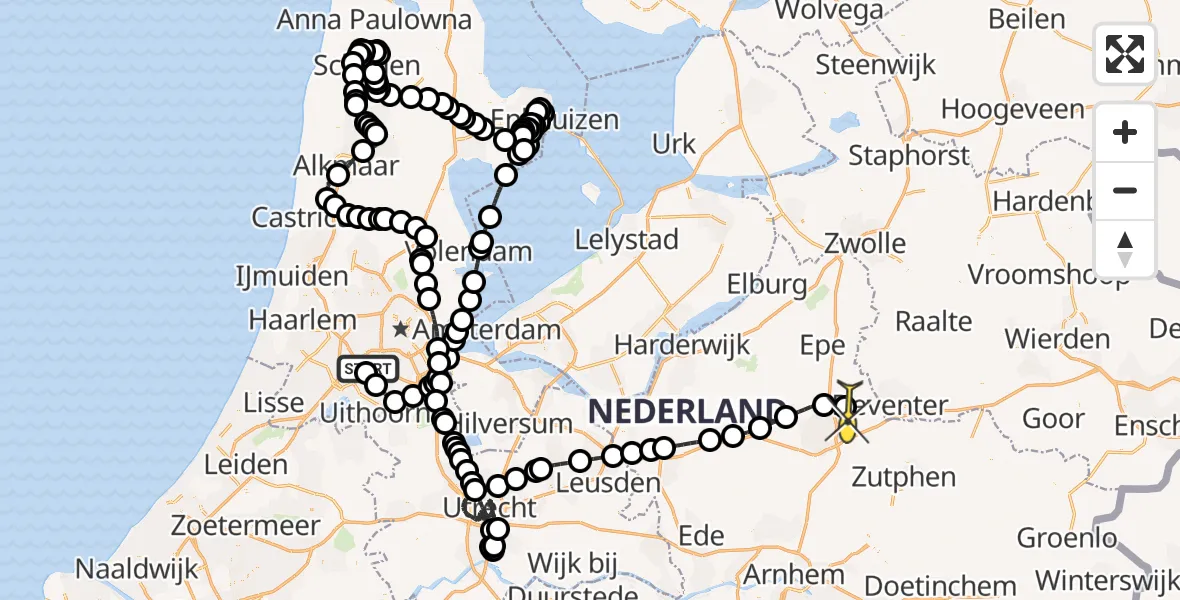 Routekaart van de vlucht: Politiehelikopter naar Vliegveld Teuge, Mr. Jac. Takkade