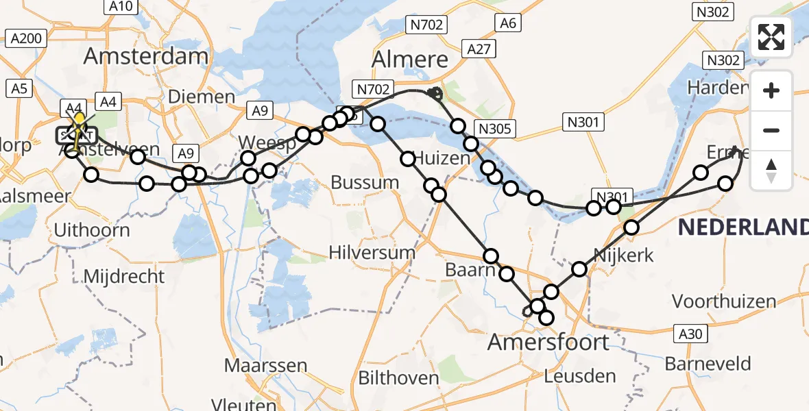 Routekaart van de vlucht: Politieheli naar Schiphol, Mr. Jac. Takkade