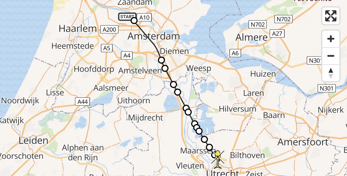 Routekaart van de vlucht: Lifeliner 1 naar Utrecht, Kajuitpad