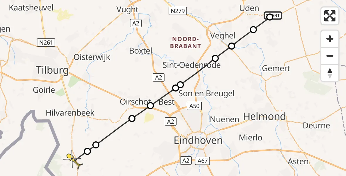 Routekaart van de vlucht: Lifeliner 3 naar Lage Mierde, Schadronstraat