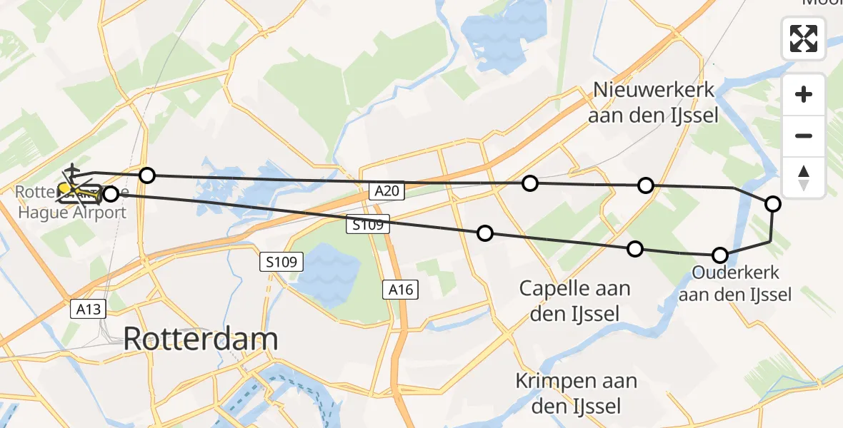 Routekaart van de vlucht: Lifeliner 2 naar Rotterdam The Hague Airport, Bovendijk