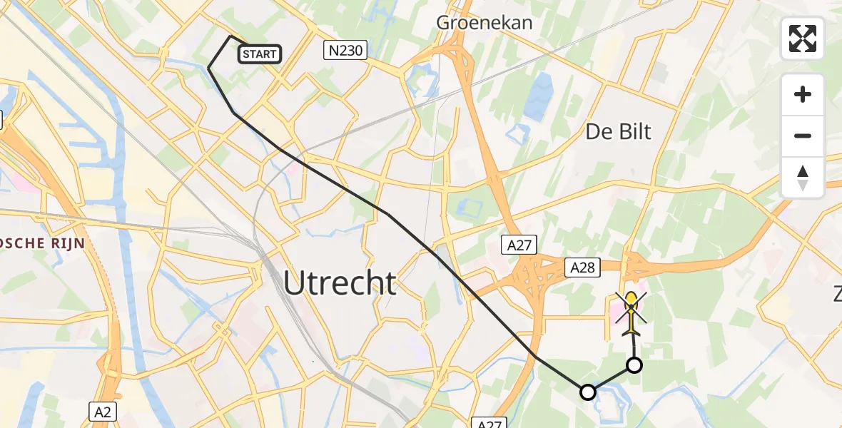 Routekaart van de vlucht: Lifeliner 1 naar Universitair Medisch Centrum Utrecht, Vechtdijk