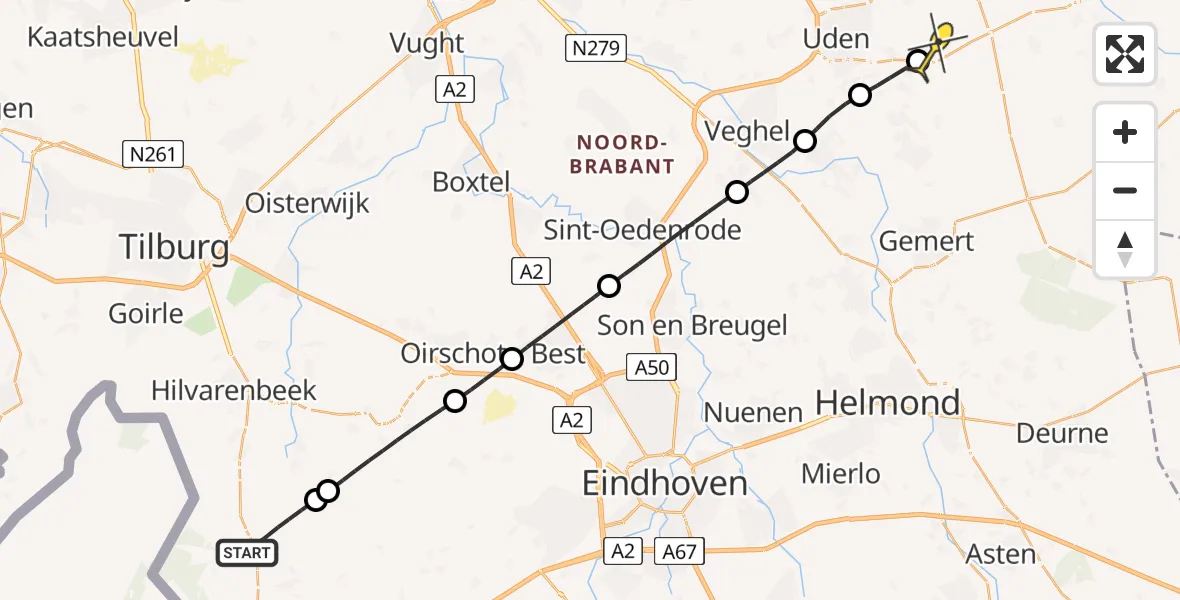 Routekaart van de vlucht: Lifeliner 3 naar Vliegbasis Volkel, Beersedijk