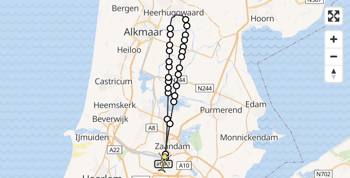 Routekaart van de vlucht: Lifeliner 1 naar Amsterdam Heliport, Grote Tocht