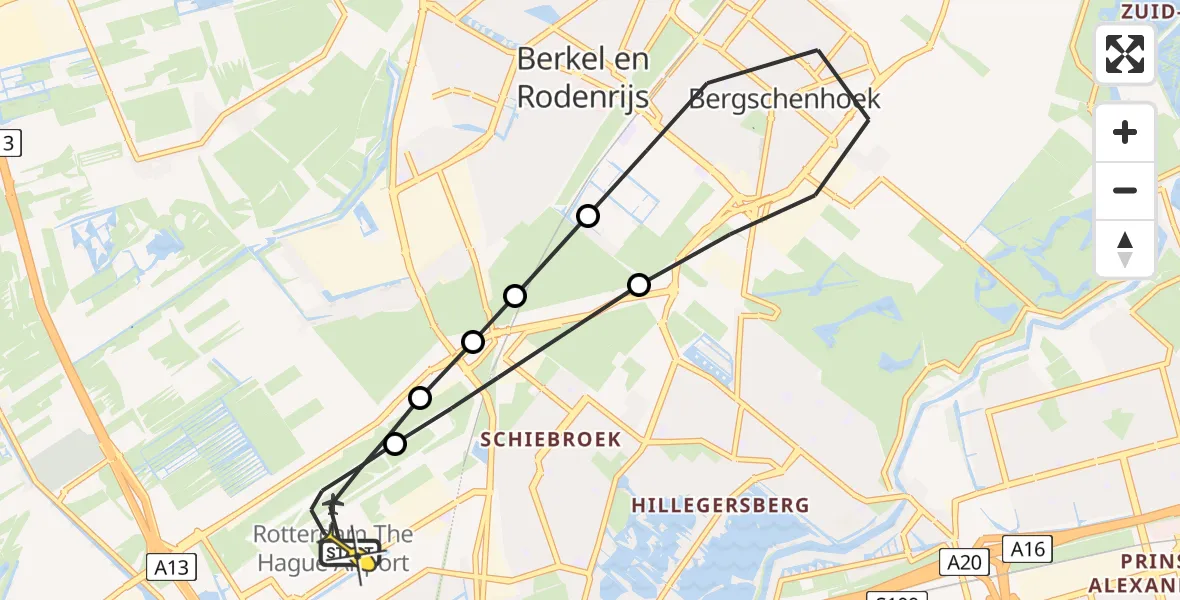 Routekaart van de vlucht: Lifeliner 2 naar Rotterdam The Hague Airport, Landscheiding