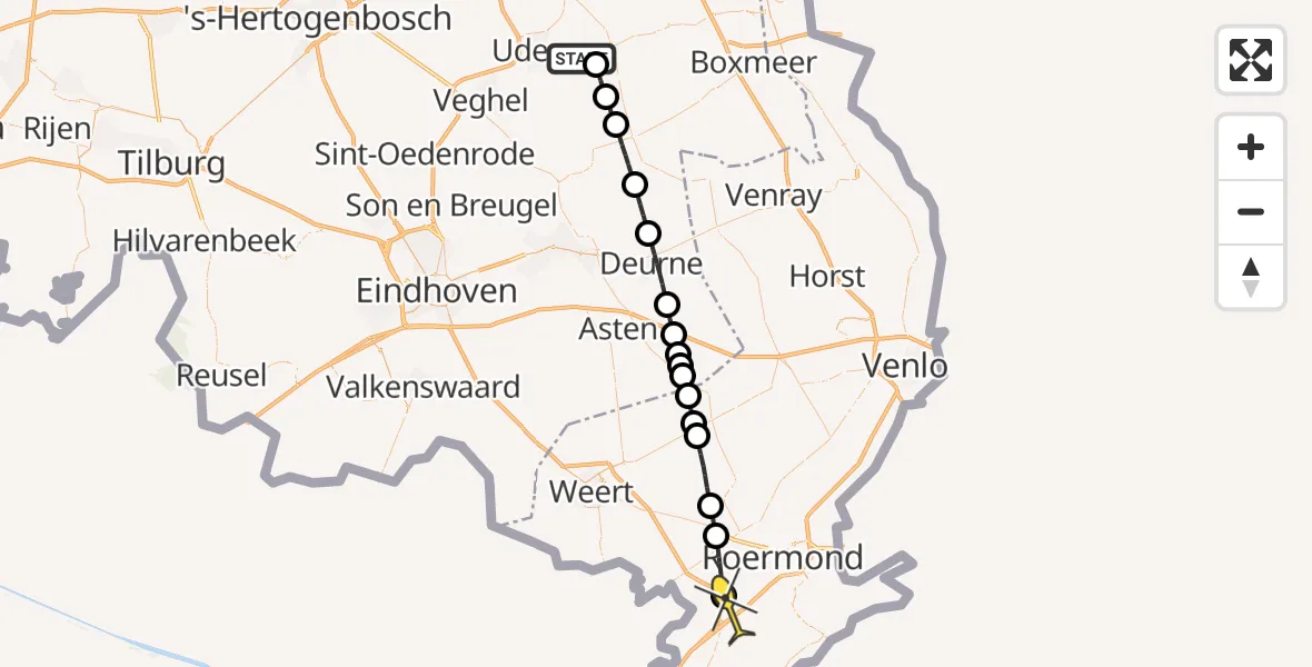 Routekaart van de vlucht: Lifeliner 3 naar Maasbracht, Zeelandsedijk