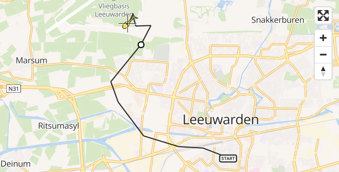 Vluchtroute Ambulancehelikopter van Leeuwarden naar Vliegbasis Leeuwarden