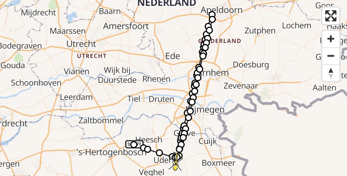 Routekaart van de vlucht: Lifeliner 3 naar Vliegbasis Volkel, Van Rijckevorselweg