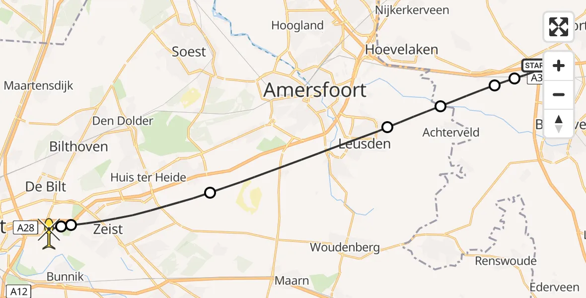 Routekaart van de vlucht: Lifeliner 1 naar Universitair Medisch Centrum Utrecht, Brunesengweg