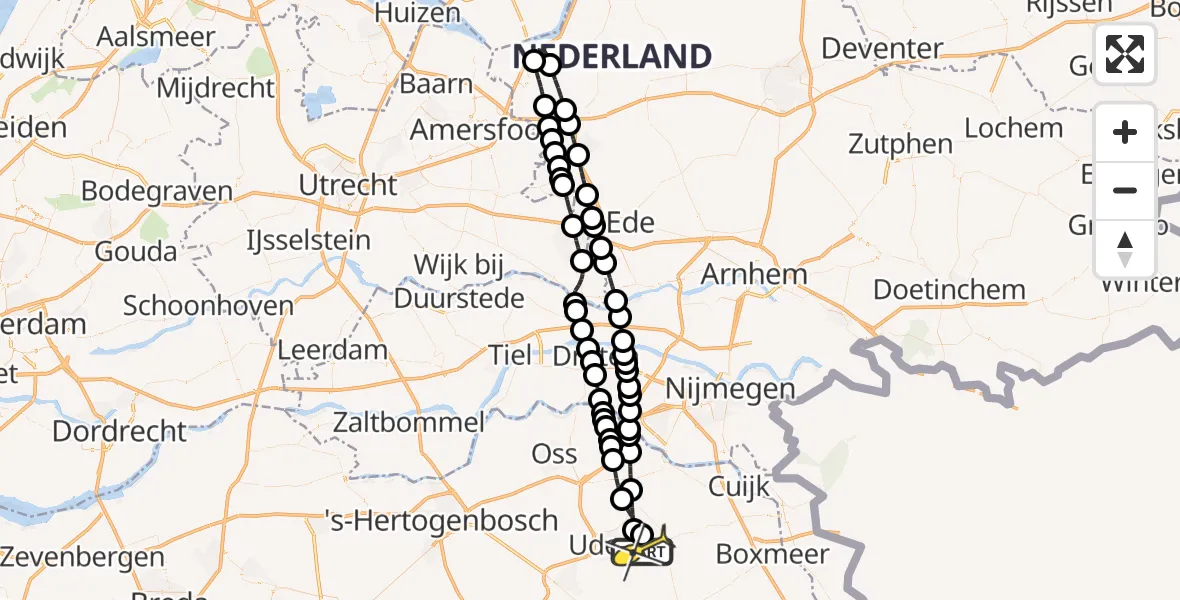 Routekaart van de vlucht: Lifeliner 3 naar Vliegbasis Volkel, Zeelandsedijk