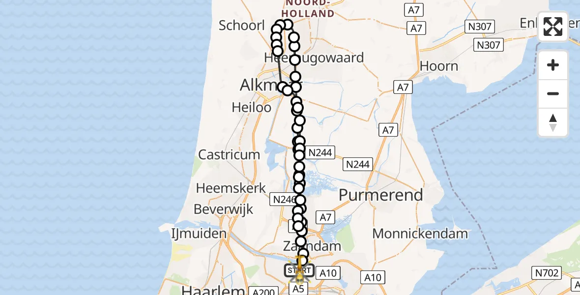 Vluchtroute Traumahelikopter van Amsterdam Heliport naar Amsterdam Heliport