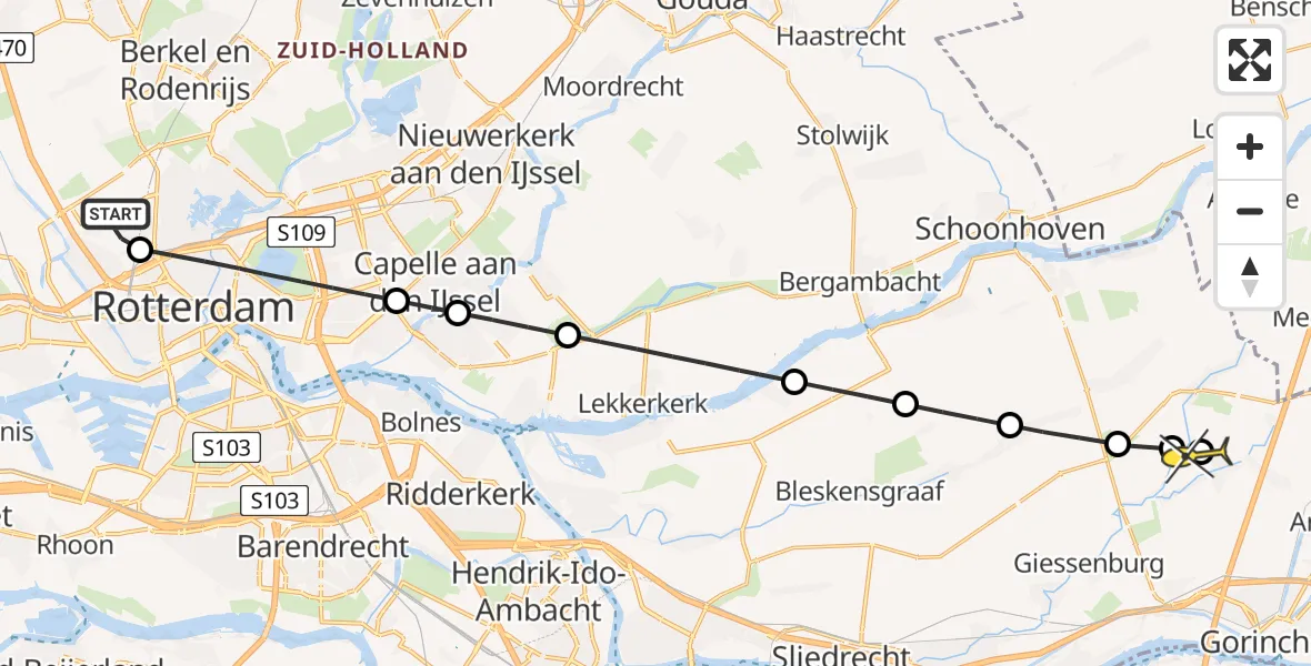 Routekaart van de vlucht: Lifeliner 2 naar Hoornaar, Terletpad