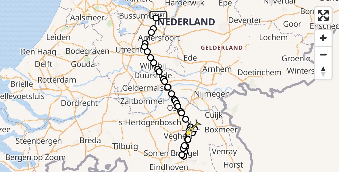 Routekaart van de vlucht: Lifeliner 3 naar Vliegbasis Volkel, Nekkeveldweg