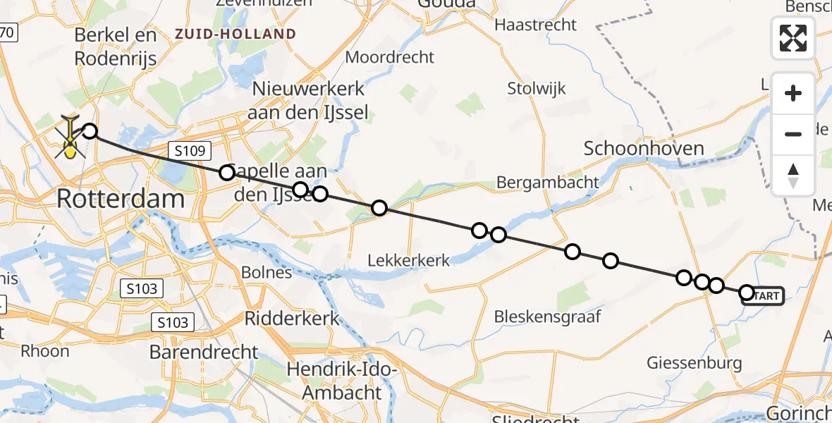 Routekaart van de vlucht: Lifeliner 2 naar Rotterdam The Hague Airport, Smoutjesweg