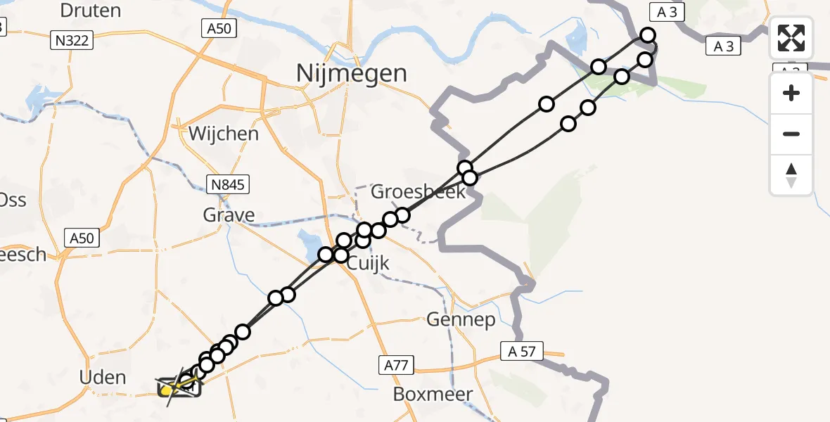 Routekaart van de vlucht: Lifeliner 3 naar Vliegbasis Volkel, Zeelandsedijk