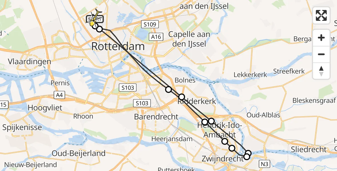 Routekaart van de vlucht: Lifeliner 2 naar Rotterdam The Hague Airport, Van der Duijn van Maasdamweg