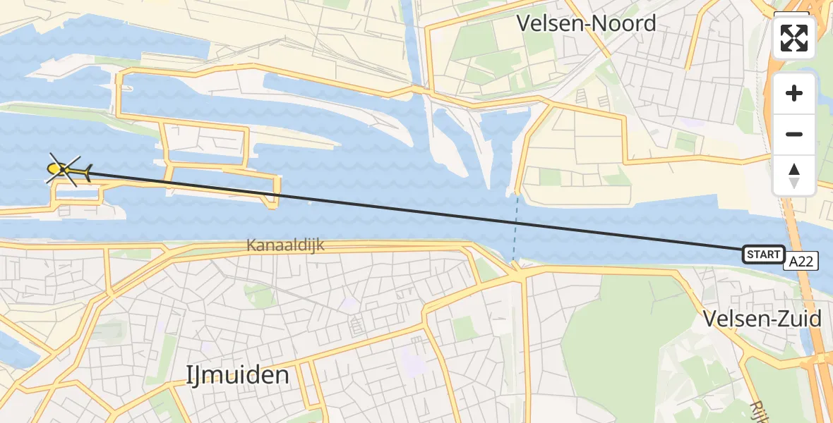 Routekaart van de vlucht: Politieheli naar IJmuiden Heliport, Noordzeekanaal