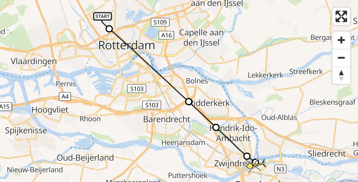 Routekaart van de vlucht: Lifeliner 2 naar Dordrecht, Terletpad
