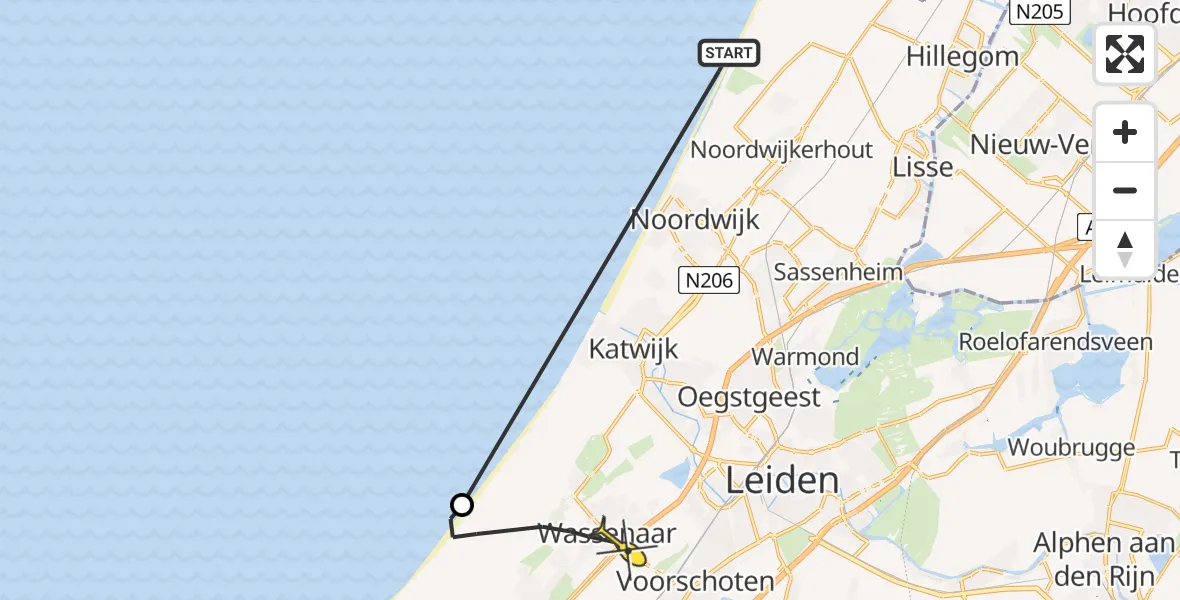 Routekaart van de vlucht: Politieheli naar Wassenaar, Lange Pan