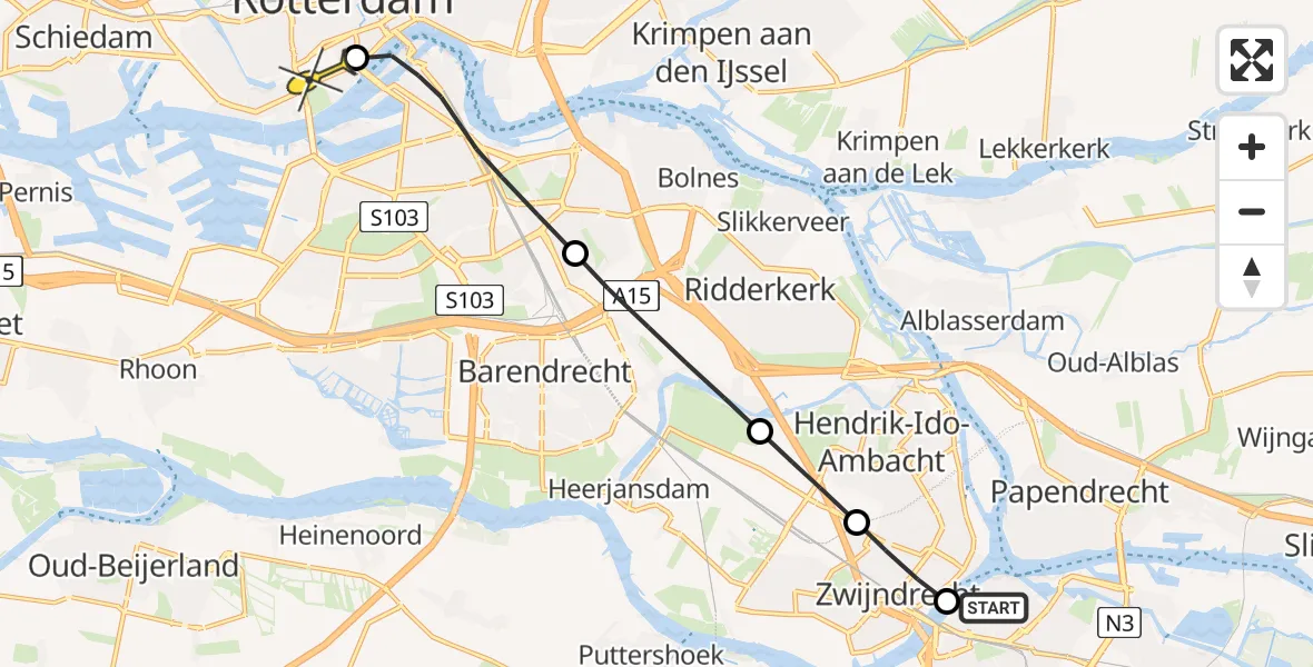 Routekaart van de vlucht: Lifeliner 2 naar Erasmus MC, Jan van Nassaustraat