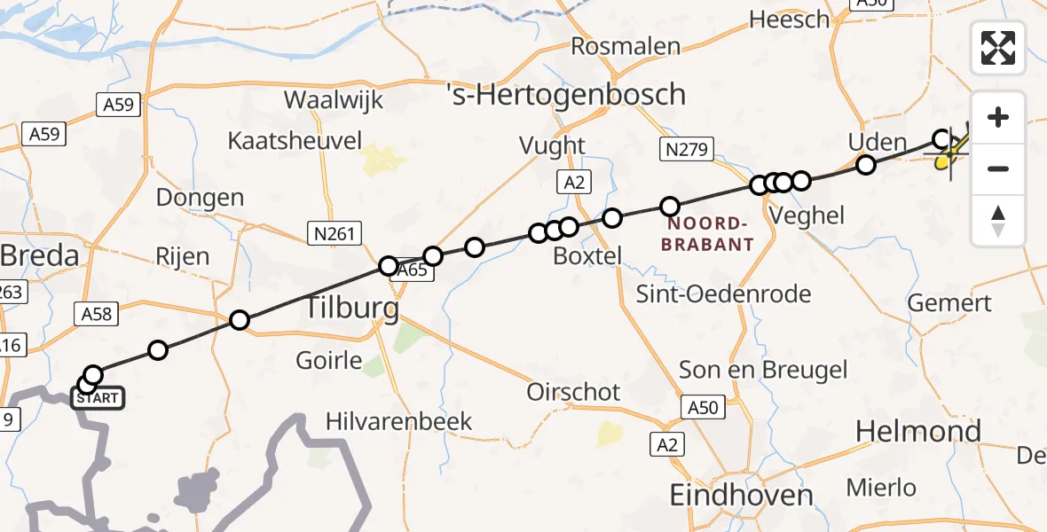 Routekaart van de vlucht: Lifeliner 3 naar Vliegbasis Volkel, Langven