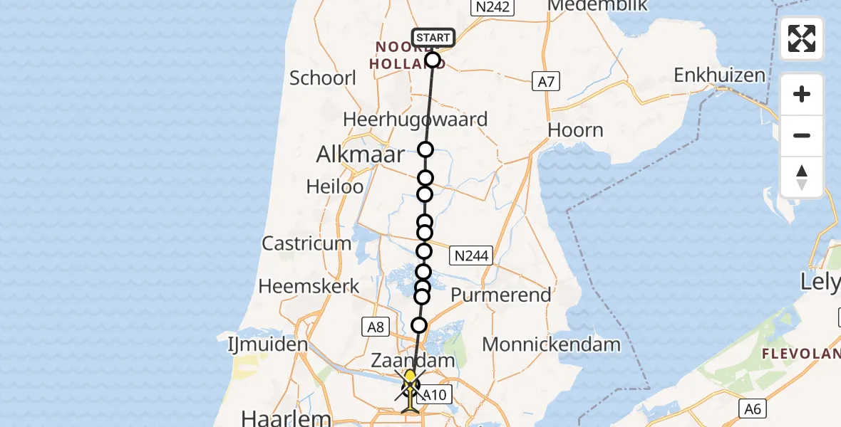 Routekaart van de vlucht: Lifeliner 1 naar Amsterdam Heliport, 't Padje