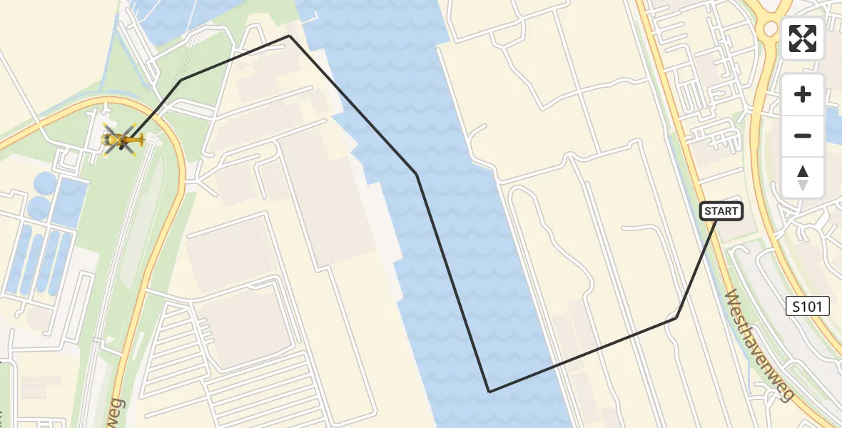 Vluchtroute Traumahelikopter van Amsterdam Heliport naar Amsterdam Heliport