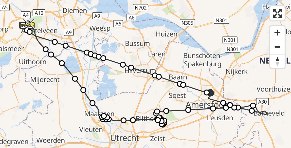 Routekaart van de vlucht: Politieheli naar Schiphol, Mr. Jac. Takkade