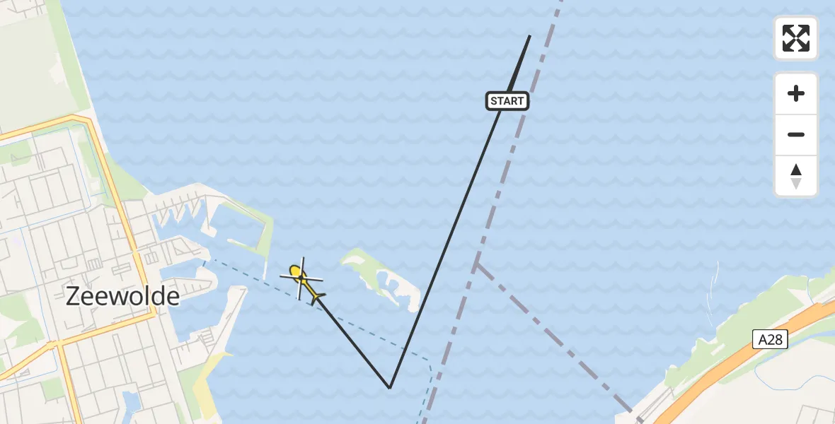 Routekaart van de vlucht: Politieheli naar Zeewolde, Haven Zeewolde