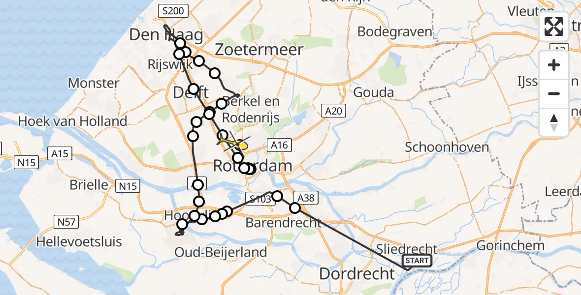 Routekaart van de vlucht: Politieheli naar Rotterdam The Hague Airport, Katse Gat