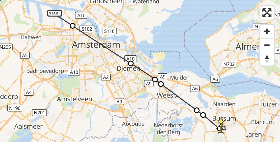 Routekaart van de vlucht: Lifeliner 1 naar Bussum, Nustar Terminals B.V.