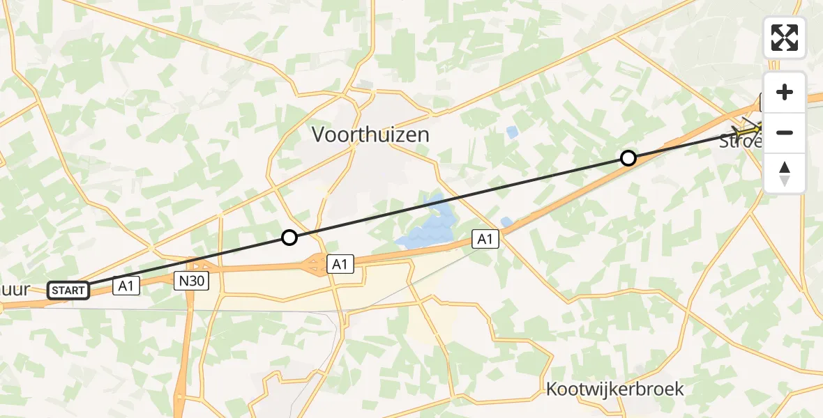 Routekaart van de vlucht: Politieheli naar Stroe, Zelderseweg