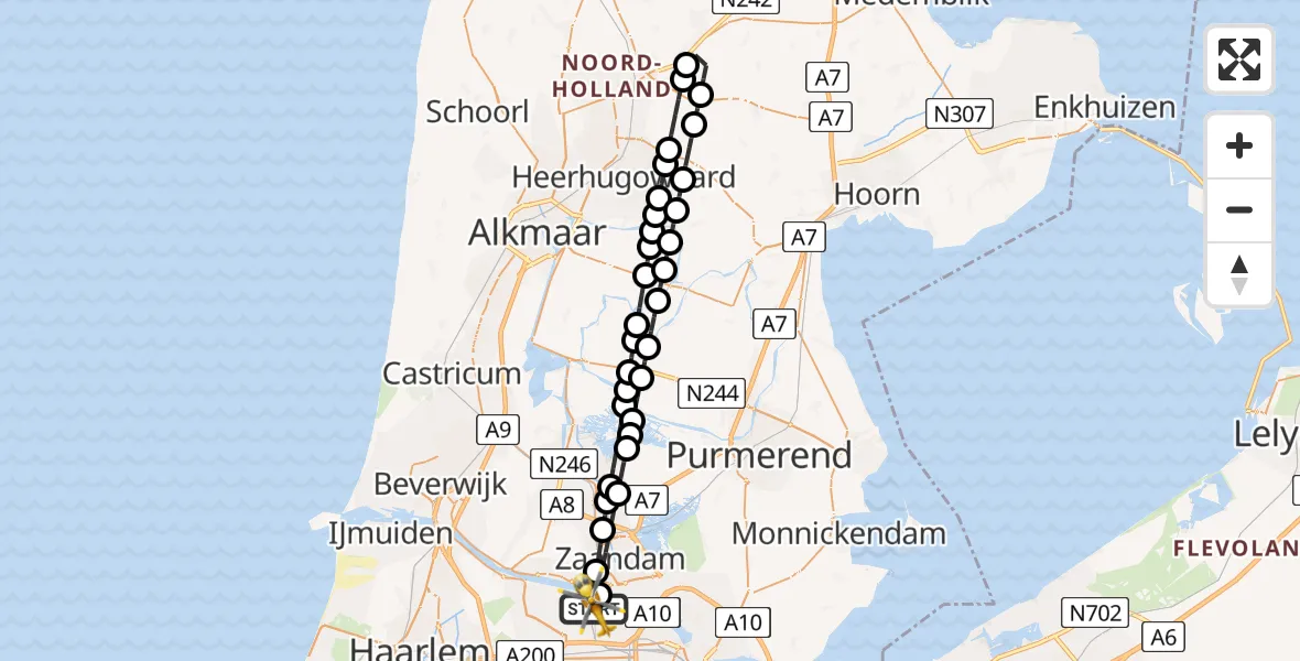 Vluchtroute Traumahelikopter van Amsterdam Heliport naar Amsterdam Heliport