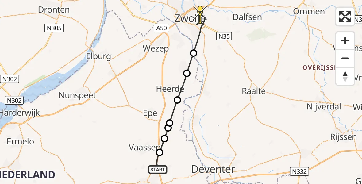 Routekaart van de vlucht: Lifeliner 3 naar Zwolle, Beemte Broekland