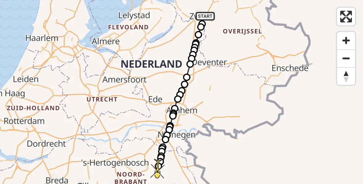 Routekaart van de vlucht: Lifeliner 3 naar Vliegbasis Volkel, Wethouder Alferinkweg
