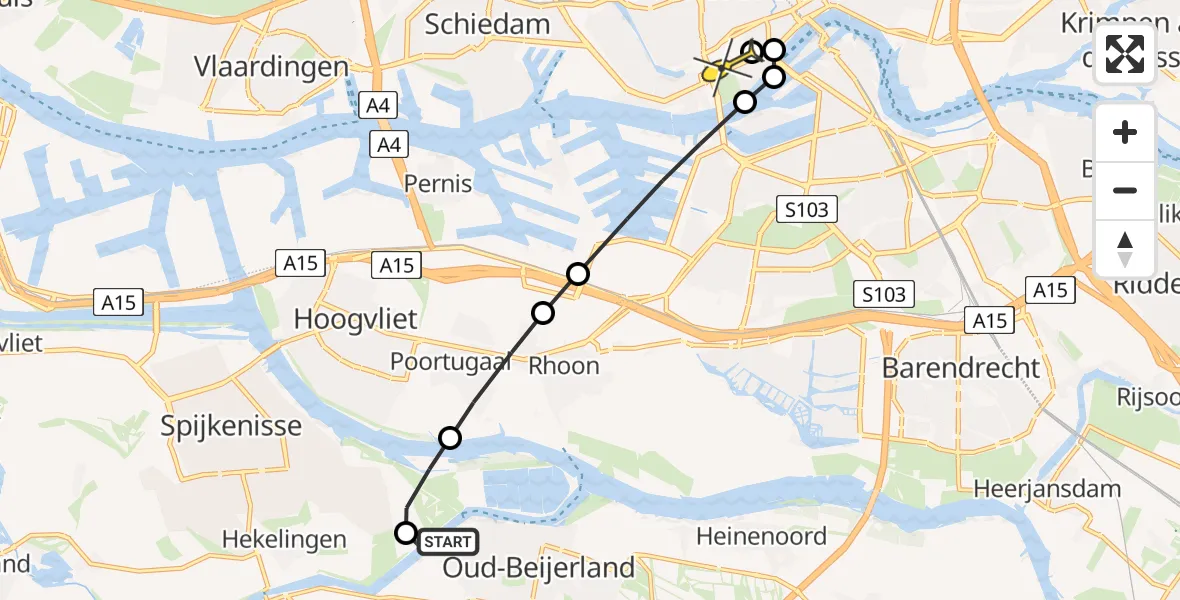 Routekaart van de vlucht: Lifeliner 2 naar Erasmus MC, Zandweg