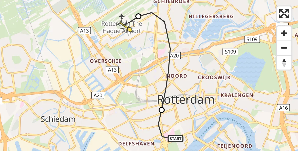 Routekaart van de vlucht: Lifeliner 2 naar Rotterdam The Hague Airport, Mathenesserlaan