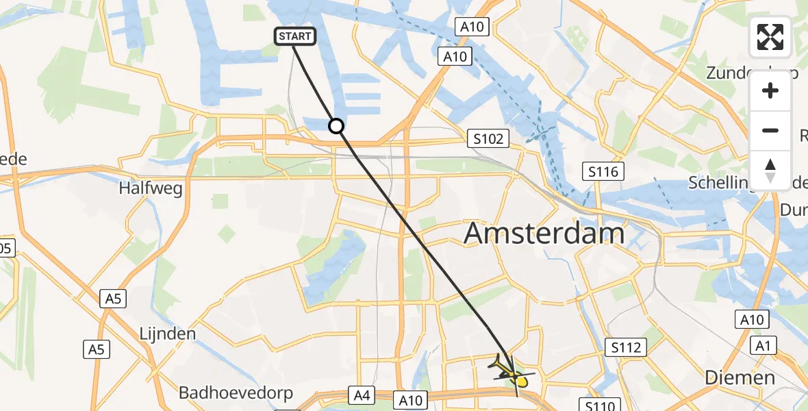 Routekaart van de vlucht: Lifeliner 1 naar Amsterdam, Sardiniëweg