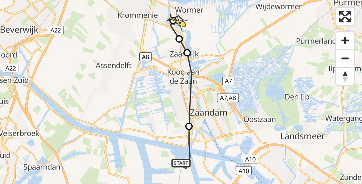 Routekaart van de vlucht: Lifeliner 1 naar Wormer, Hemtunnel