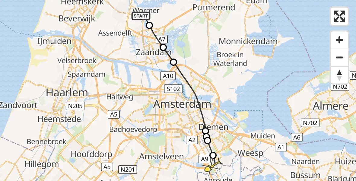 Routekaart van de vlucht: Lifeliner 1 naar Academisch Medisch Centrum (AMC), Engewormer