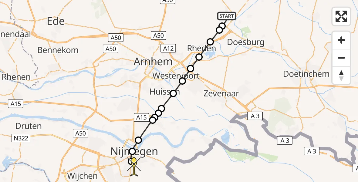 Routekaart van de vlucht: Lifeliner 3 naar Radboud Universitair Medisch Centrum, Lange Juffer