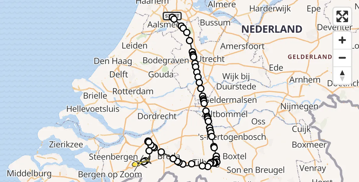 Routekaart van de vlucht: Politieheli naar Breda International Airport, Mr. Jac. Takkade