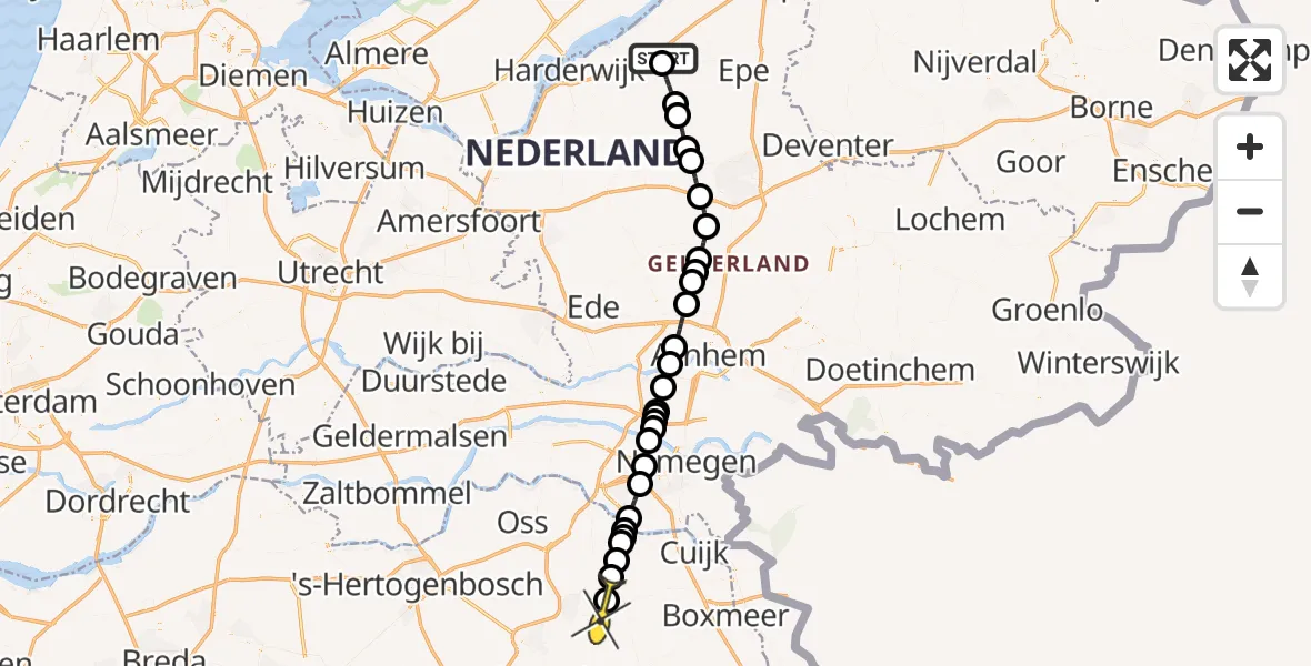 Routekaart van de vlucht: Lifeliner 3 naar Vliegbasis Volkel, Van Petersom Ramringweg
