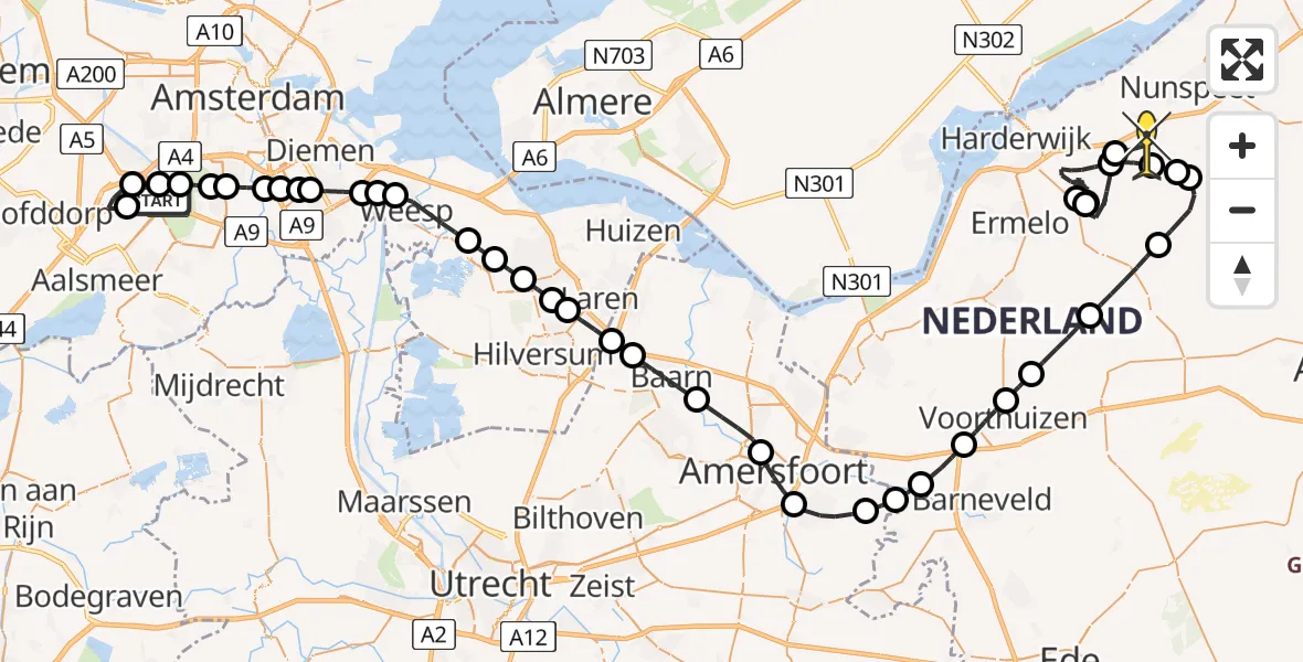 Routekaart van de vlucht: Politiehelikopter naar Hulshorst, Loevesteinse Randweg
