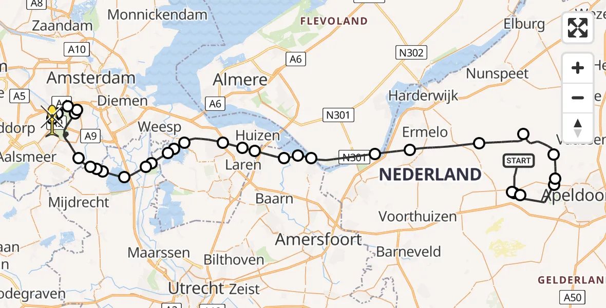 Routekaart van de vlucht: Politieheli naar Schiphol, Aardhuisweg