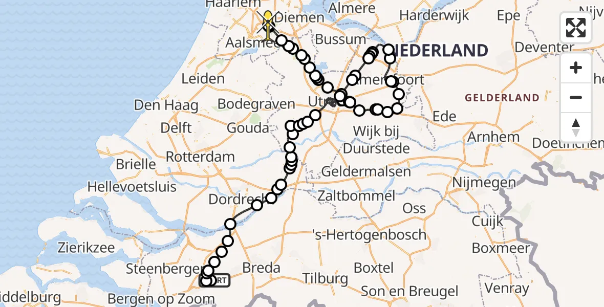 Routekaart van de vlucht: Politieheli naar Schiphol, Roosendaalsebaan