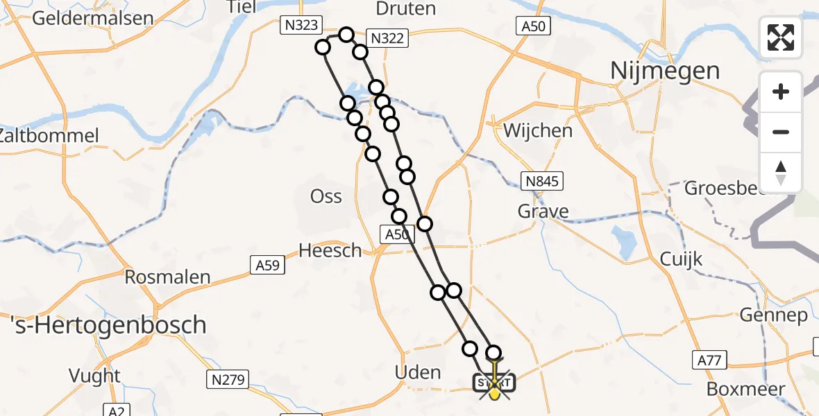 Routekaart van de vlucht: Lifeliner 3 naar Vliegbasis Volkel, Goorstraat