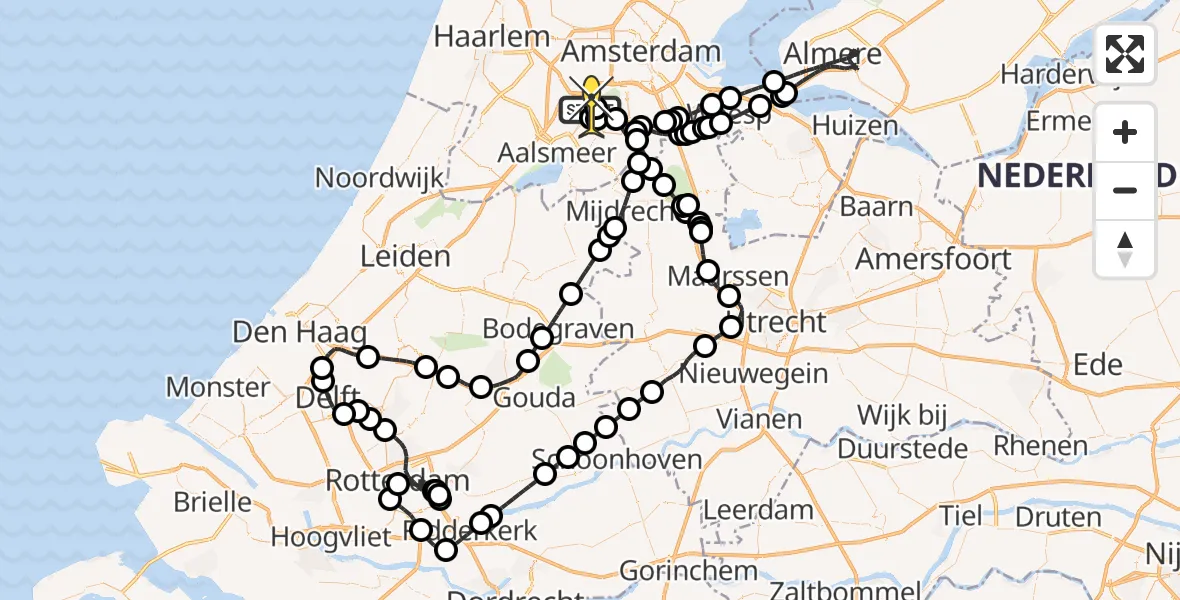 Routekaart van de vlucht: Politieheli naar Schiphol, Amsterdam-Bataviaweg