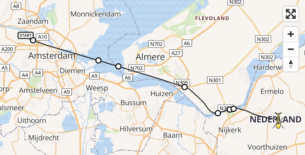 Routekaart van de vlucht: Lifeliner 1 naar Putten, Westhaven