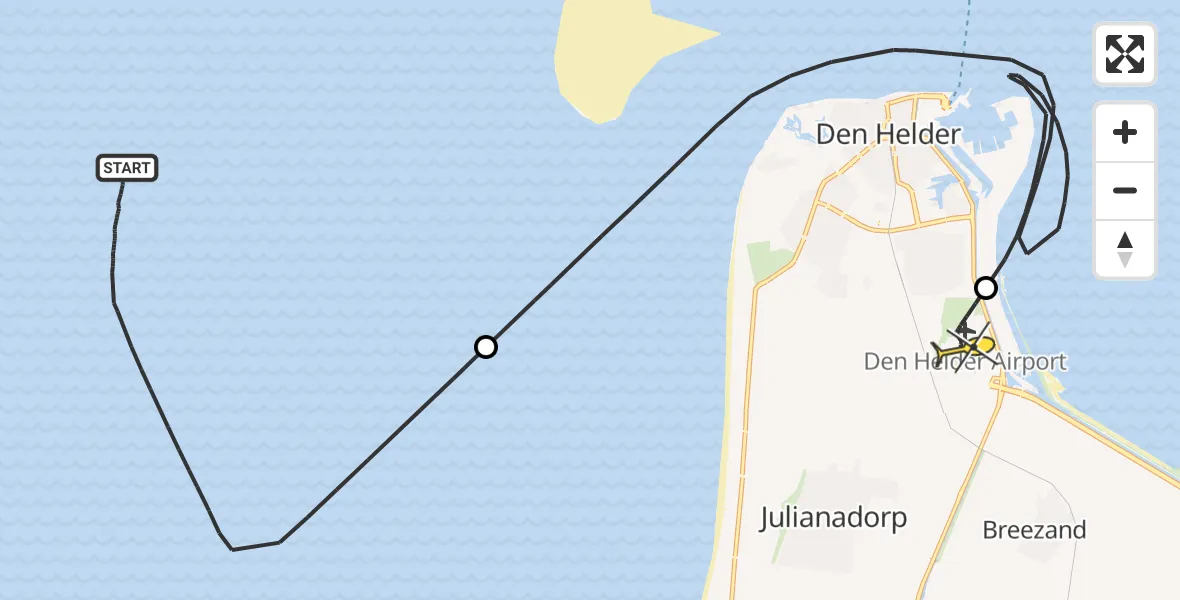 Routekaart van de vlucht: Kustwachthelikopter naar Vliegveld De Kooy, Luchthavenweg